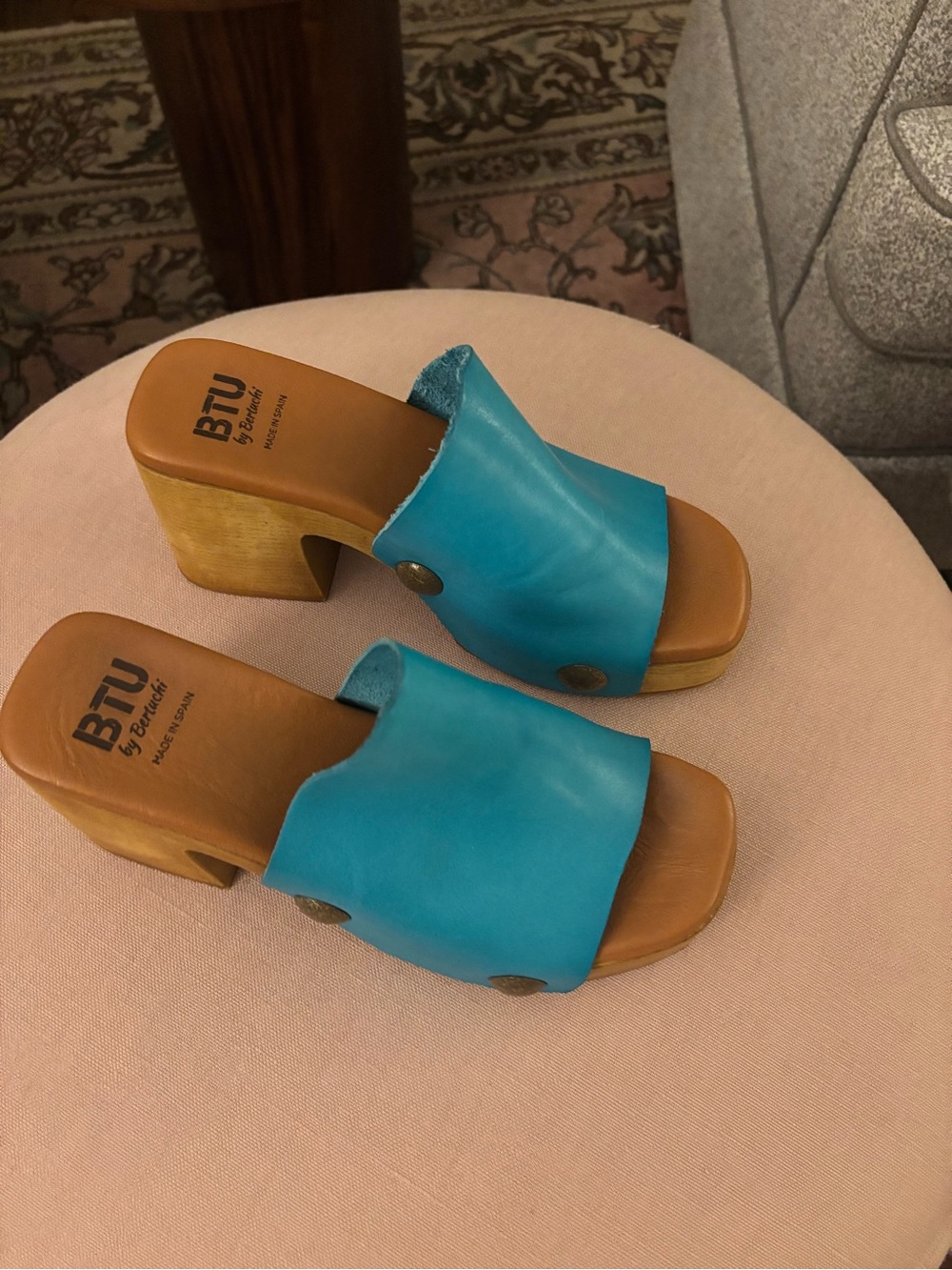 BTU by Bertuchi Turquoise Leather Mule Sandals